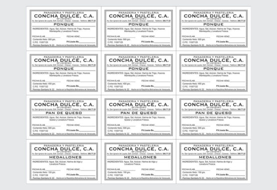 Etiqueta - Pastelería Concha Dulce