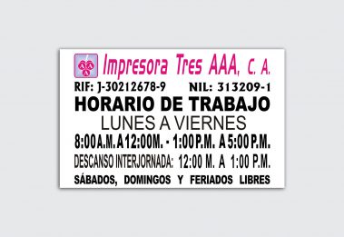 Horarios de Trabajo - Impresora Tres AAA, C.A.