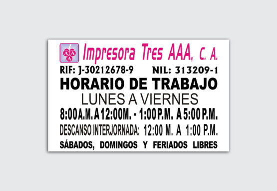 Horarios de Trabajo - Impresora Tres AAA, C.A.