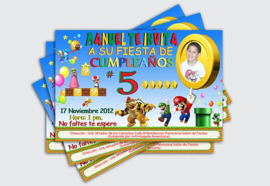Tarjeta de invitación - Cumpleaños - Super Mario - Manuel